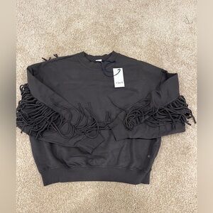 Clare V. Le Drop Fringe sweatshirt M charcoal NWT